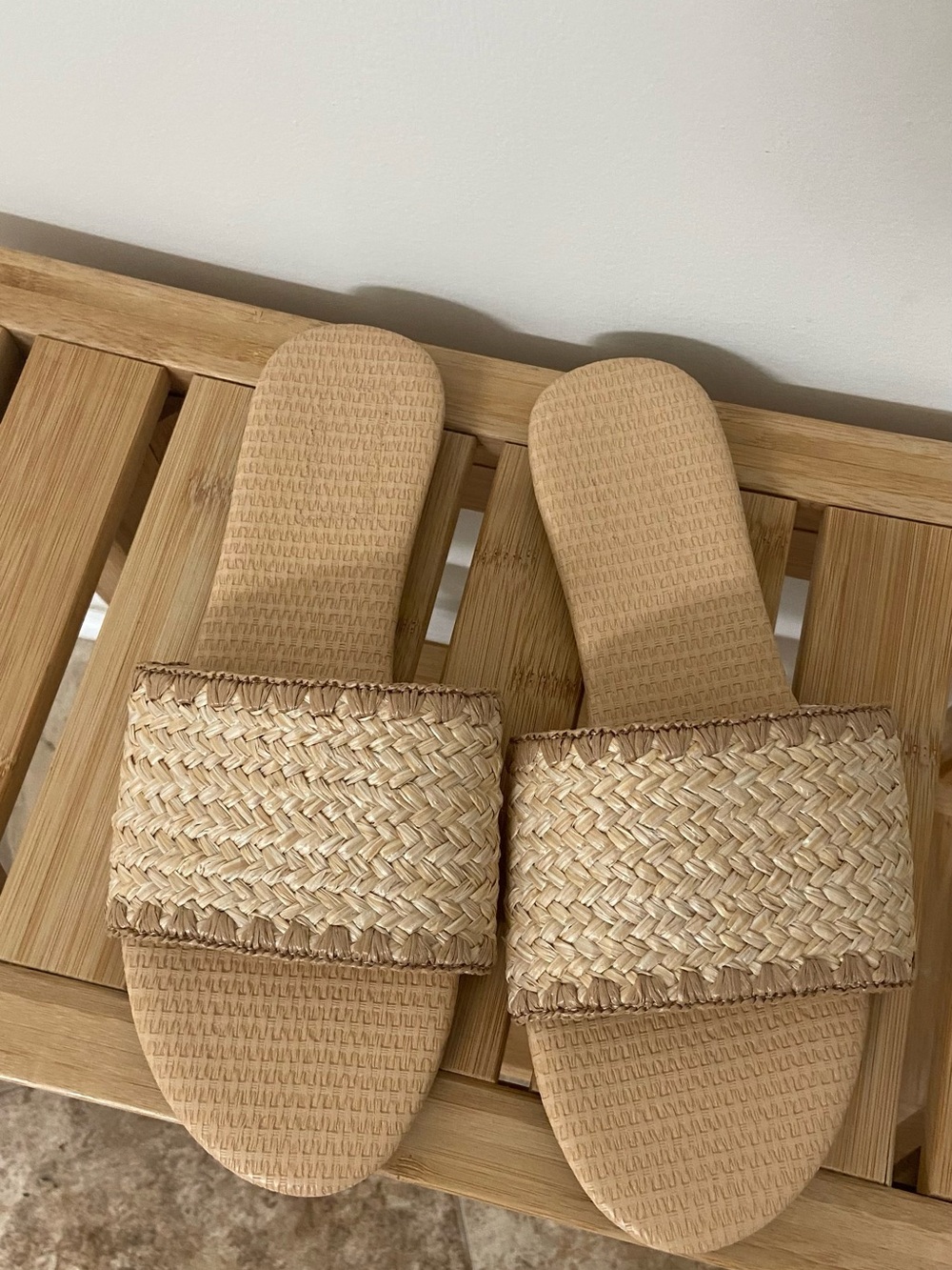 Braided Woven Slide Sandals in Beige